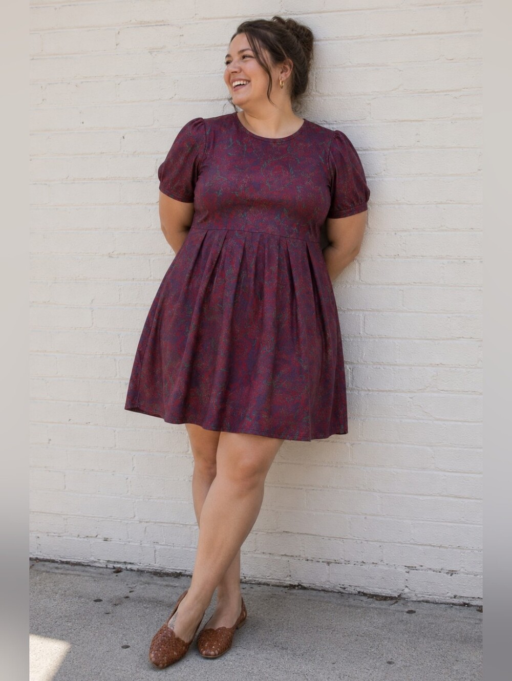 LuLaRoe Size XL: Ameila Burgundy Short Sleeve Fit-and-Flare Knee Length Dress